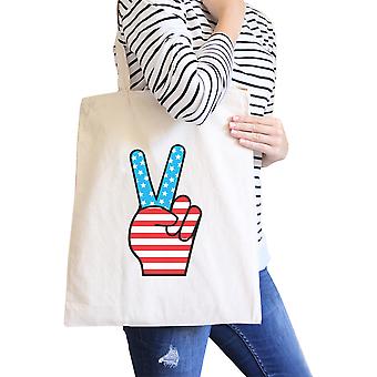 Peace American Flag Design Eco Bag Cute Peace Sign Canvas Tote Bag