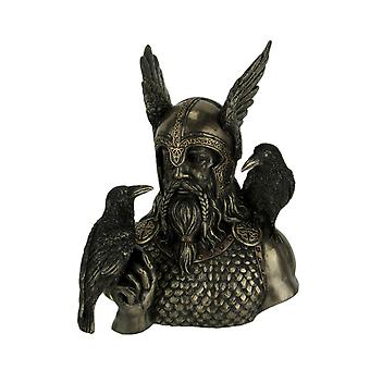 Norse God Odin in Winged Helm with Ravens Statue