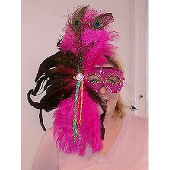 Gefiederte Mask Rosa Pailletten-Maske mit voller Plume Federn